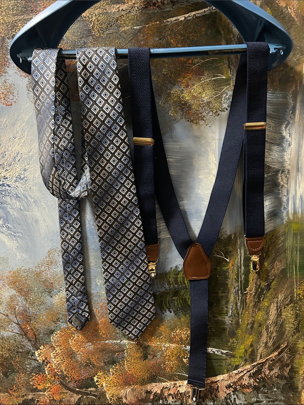 CHRISTIAN AUJARD Tie + Navy Suspenders.